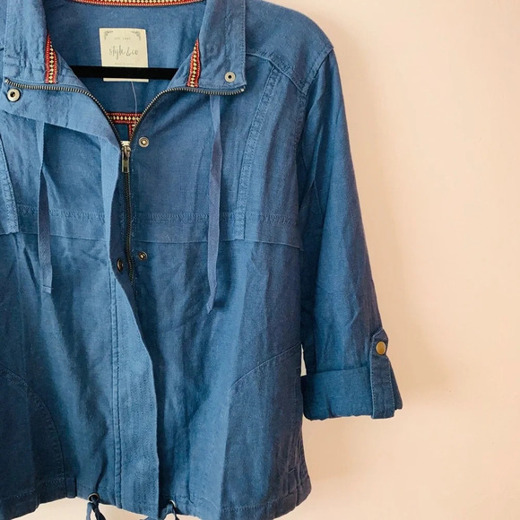 Style & Co. NWT Blue Linen Blend Utility Full Zip Jacket Small Women’s - Picture 8 of 12